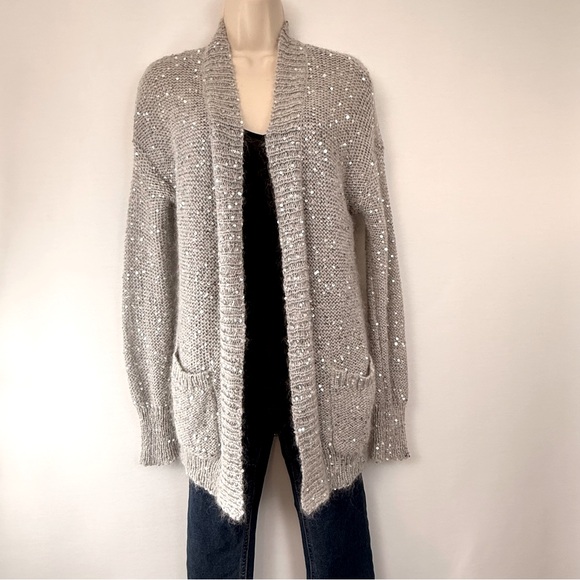 Express Gray Sequined Long Sweater - Picture 16 of 16